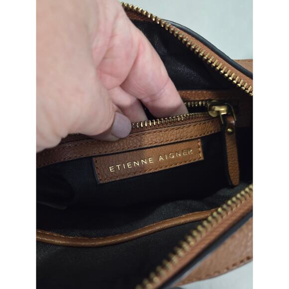 Etienne Aigner Large Logo Brown Preppy Vintage Leather Crossbody Handbag - Picture 7 of 13